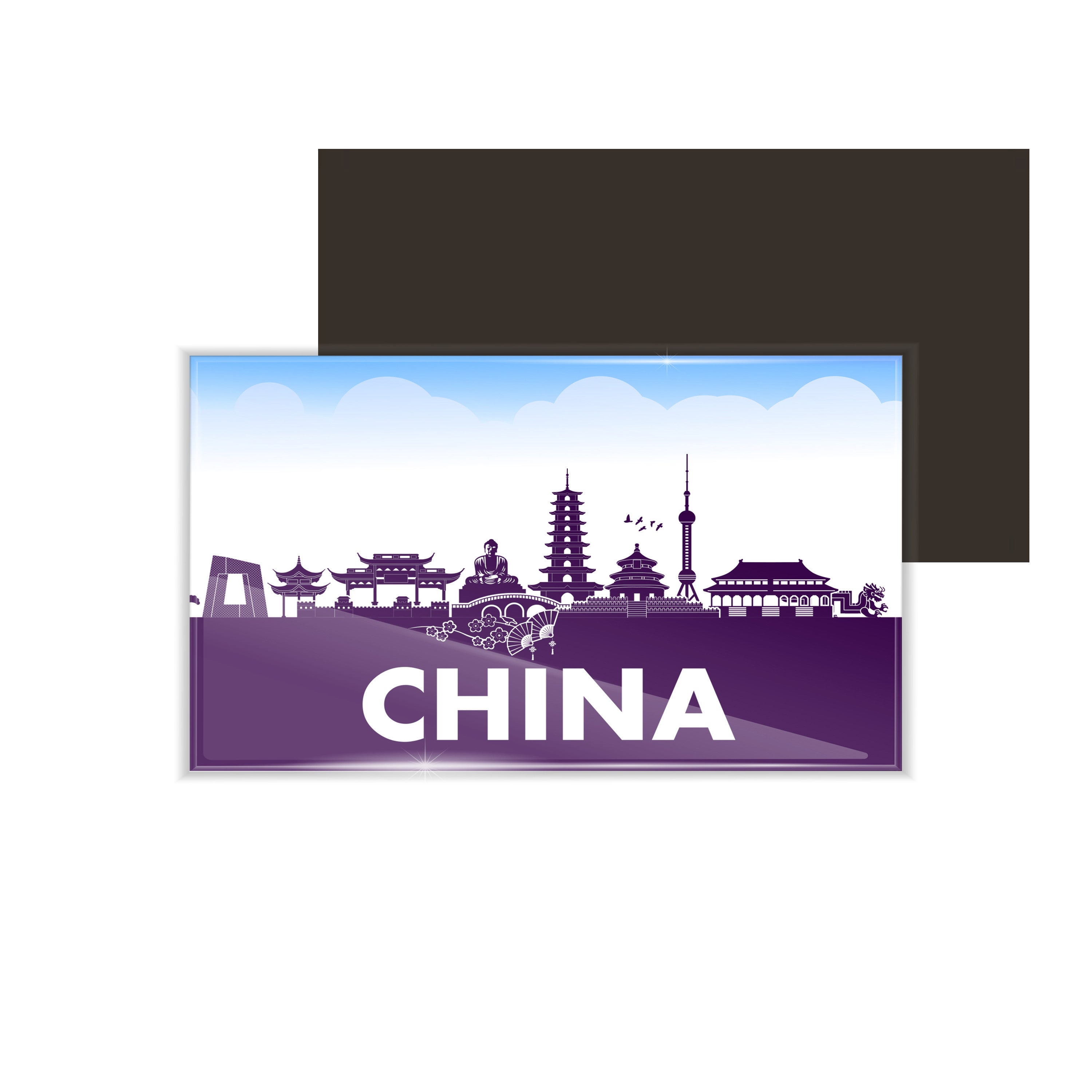 dhcrafts Fridge Magnet Rectangle Acrylic Glass (8.6 x 5.4 cm) Multicolor Travel China Design Pack of 1